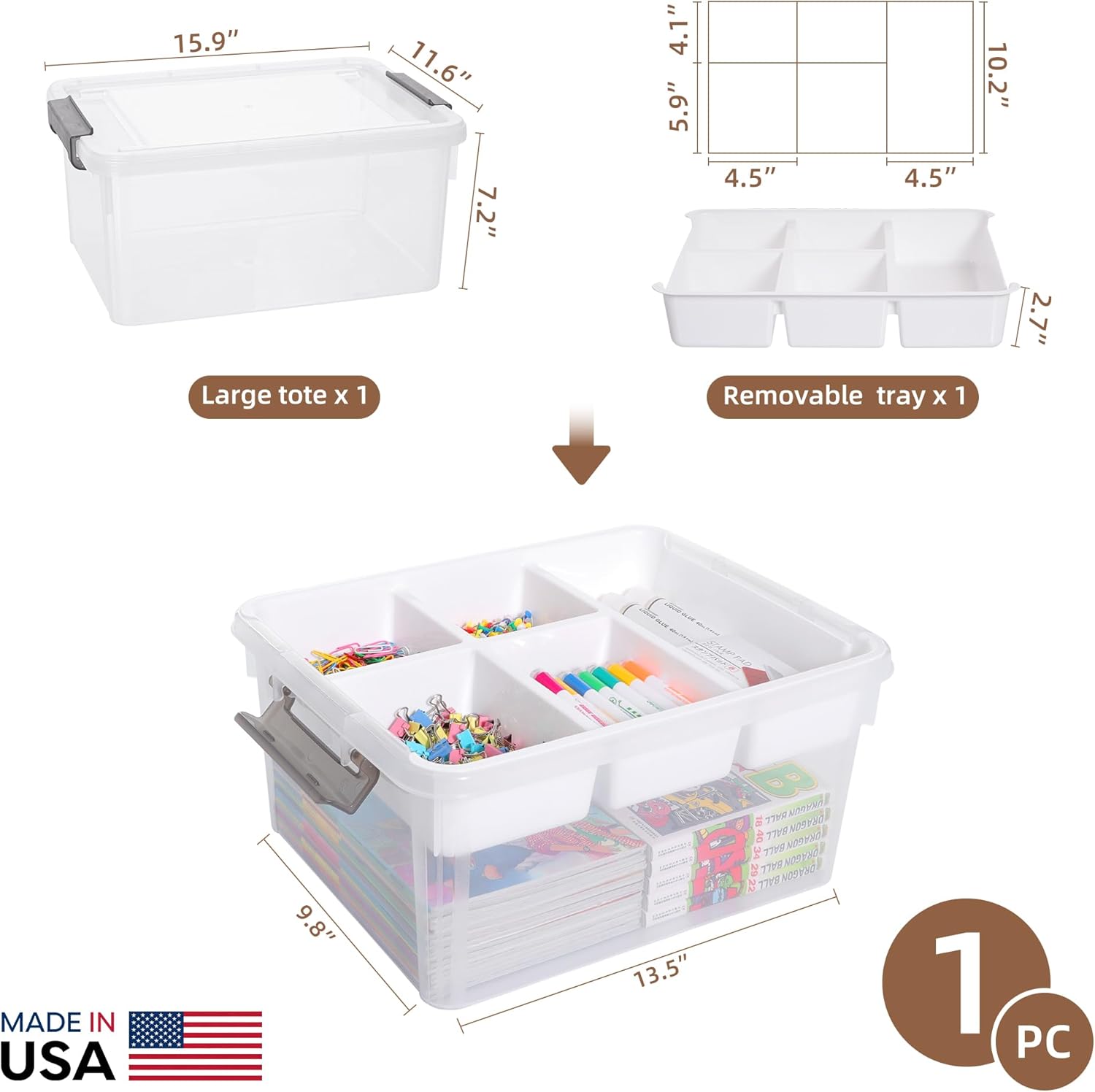 Moonval Craft Storage Box, Clear Organizer with Removable Tray for Art & Sewing Supplies