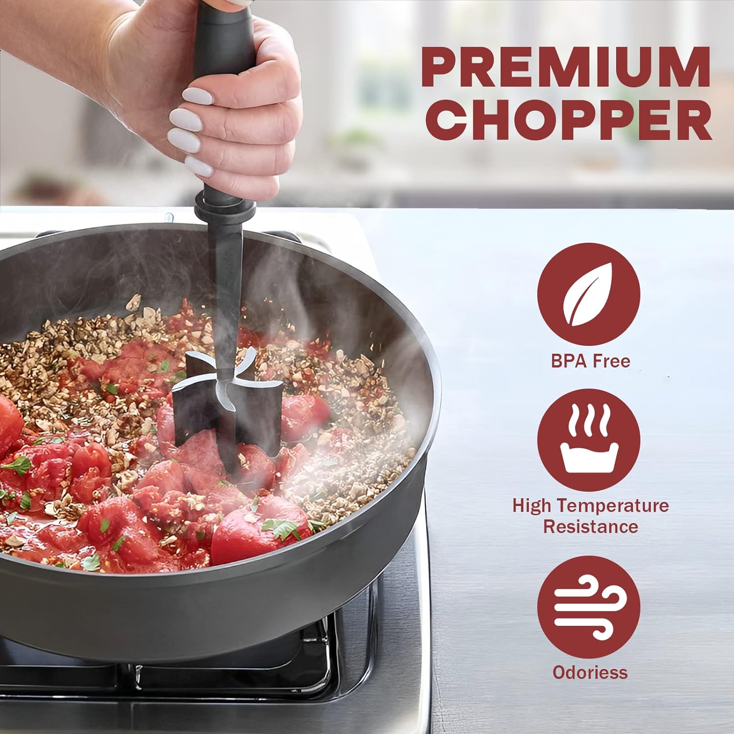 Moonval Meat Chopper, Heat-Resistant Ground Beef Masher & Hamburger Grinder for Kitchen Cooking