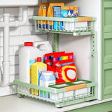 Moonval Under Sink Organizer, 2-Tier Sliding Cabinet Storage Shelf for Kitchen, Bathroom & Pantry