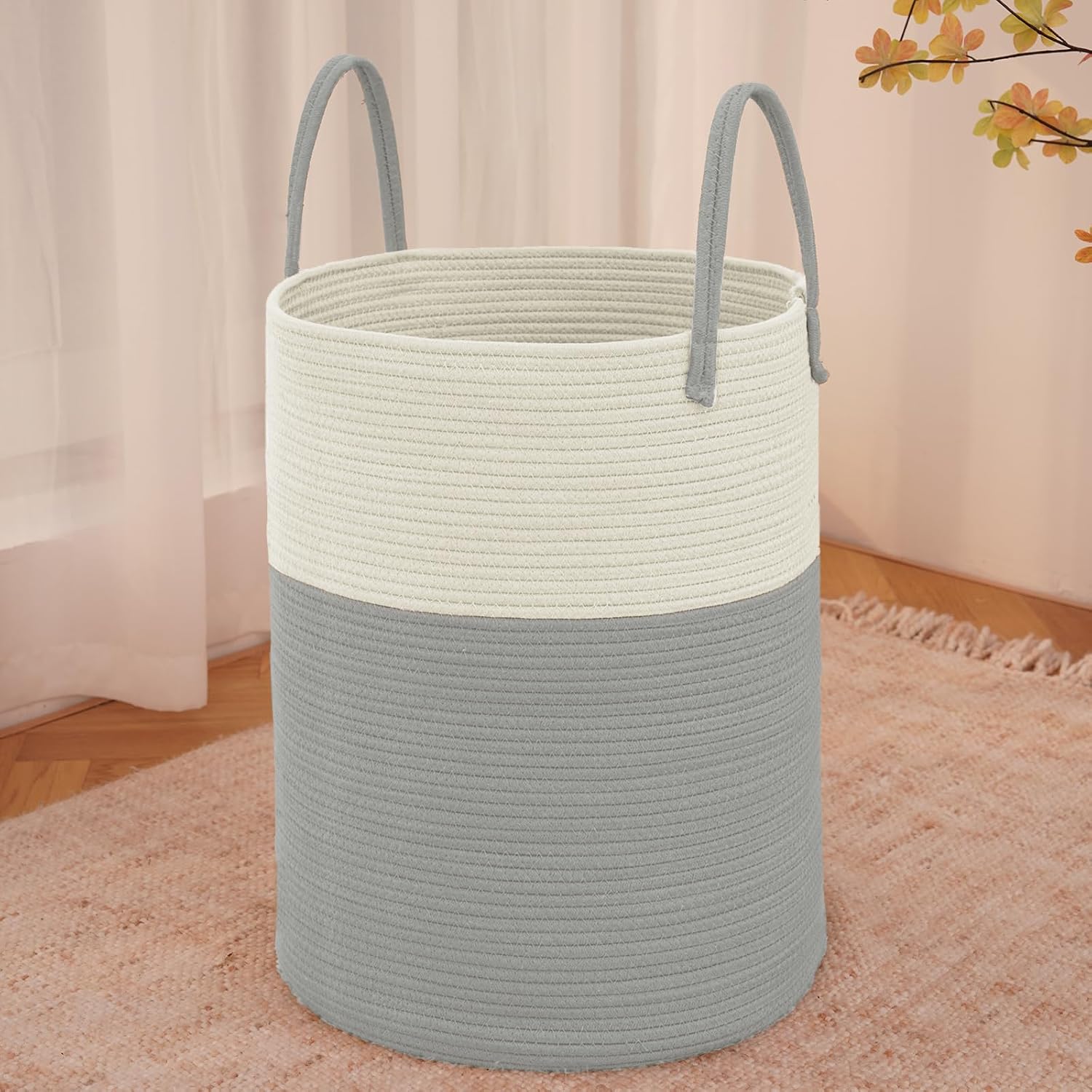 Moonval Woven Laundry Basket, 60L Cotton Rope Hamper for Clothes, Blankets & Toys