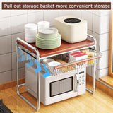 Moonval 2-Tier Microwave Shelf Stand with Pull-Out Basket, Countertop Kitchen Organizer