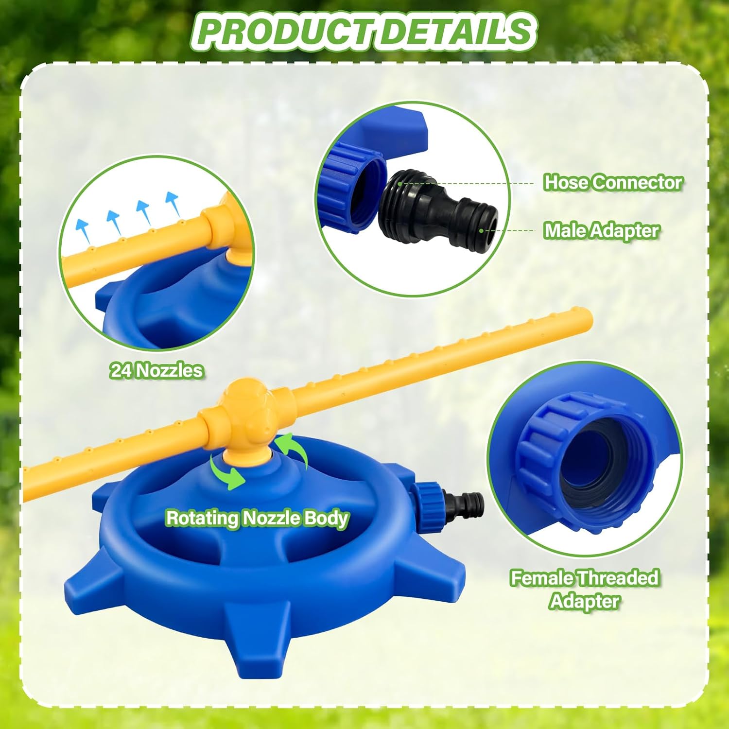 Moonval 360° Rotating Water Sprinkler, Adjustable Garden Lawn Sprayer for Kids & Pets