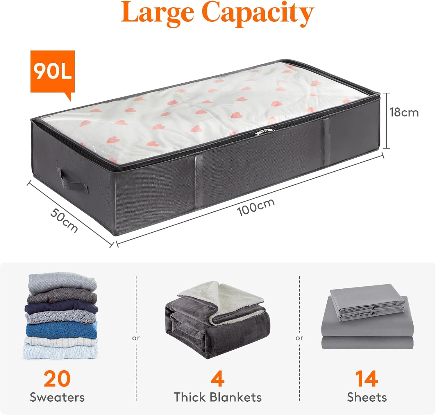Moonval Under Bed Storage Bags, Foldable Organizers with Reinforced Handles for Bedding & Clothes