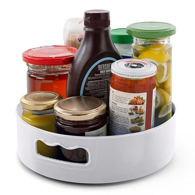 Moonval 360° Rotating Organizer Tray, Space-Saving Lazy Susan for Pantry and Fridge