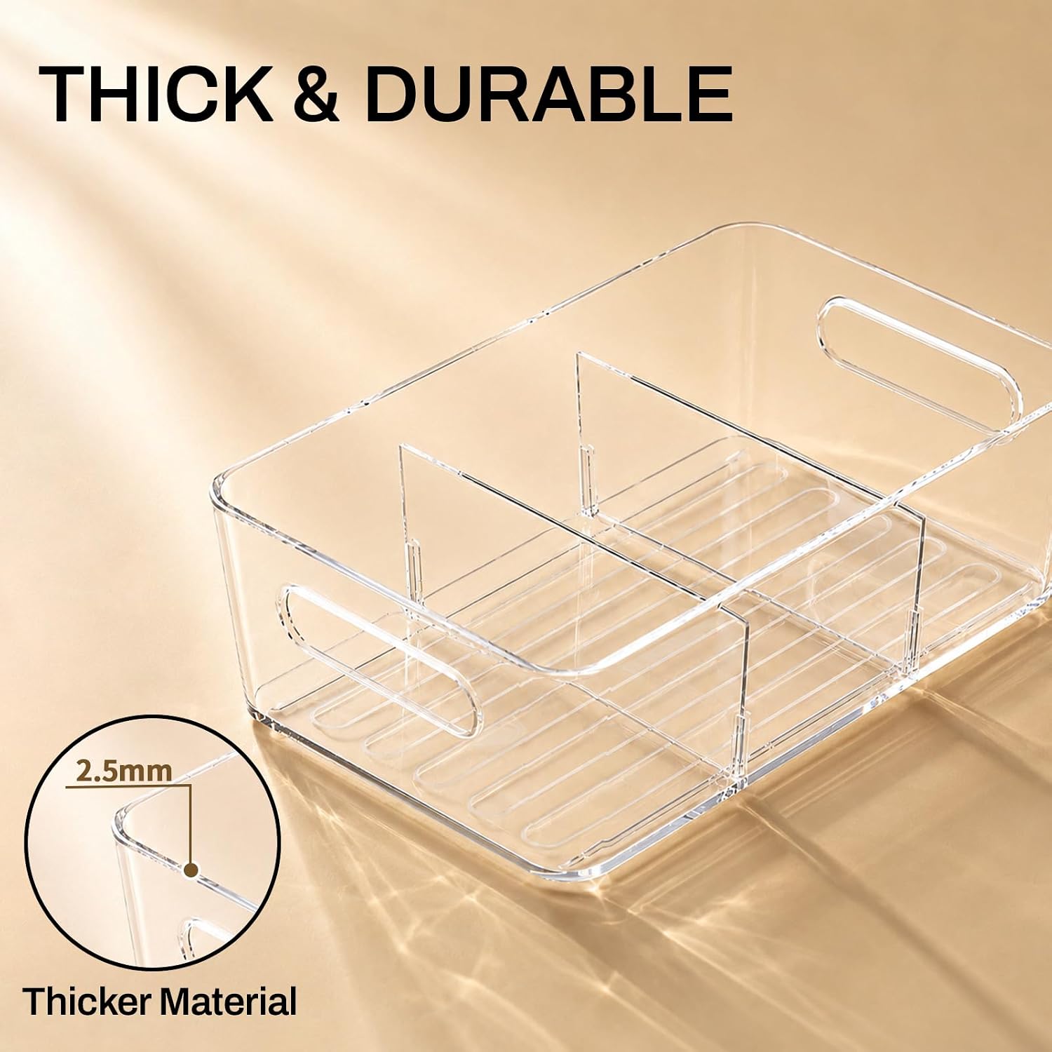 Moonval Pantry Storage Bins, 6-Pack Clear Organizers with Removable Dividers for Kitchen & Refrigerator