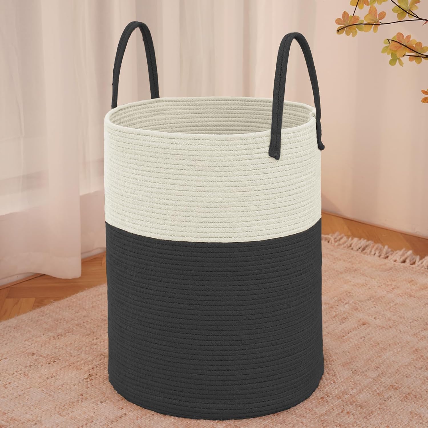 Moonval Woven Laundry Basket, 60L Cotton Rope Hamper for Clothes, Blankets & Toys