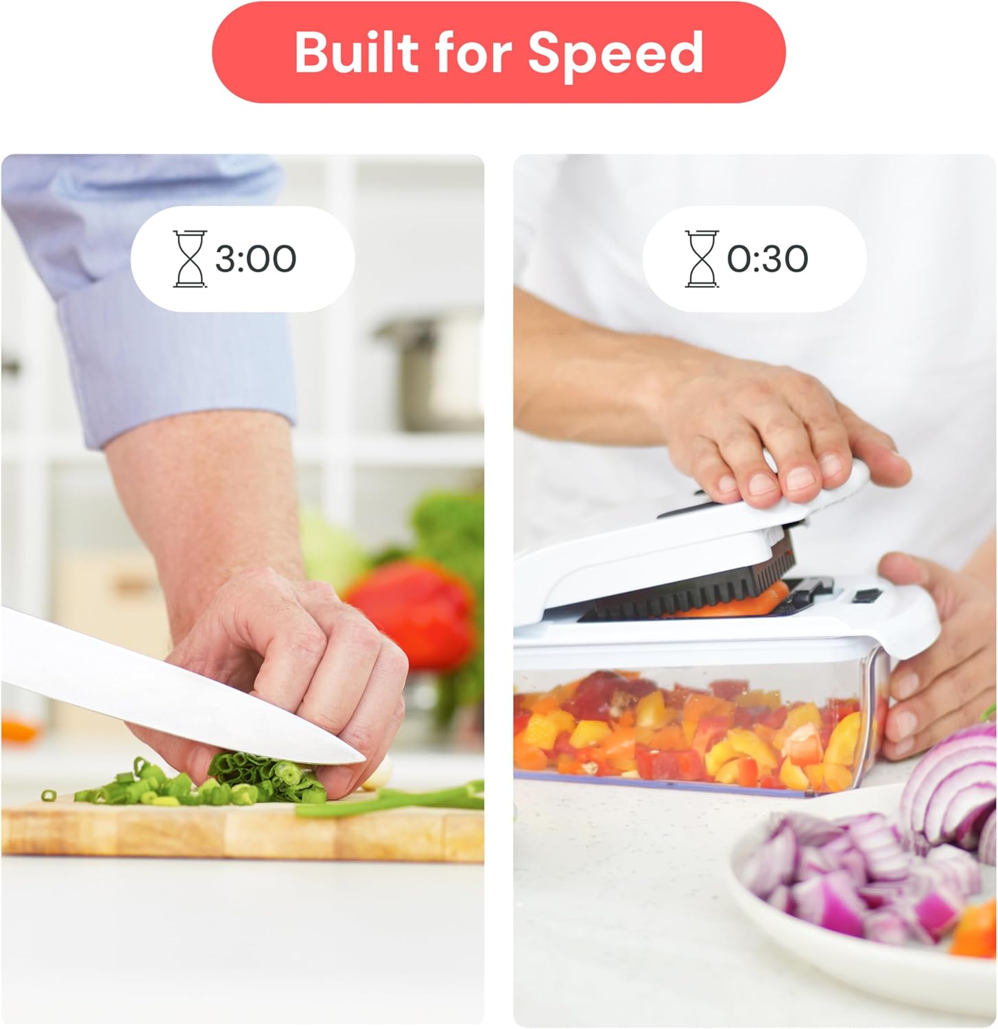 Moonval Vegetable Chopper, 4-in-1 Food Chopper & Spiralizer with Container for Kitchen Prep