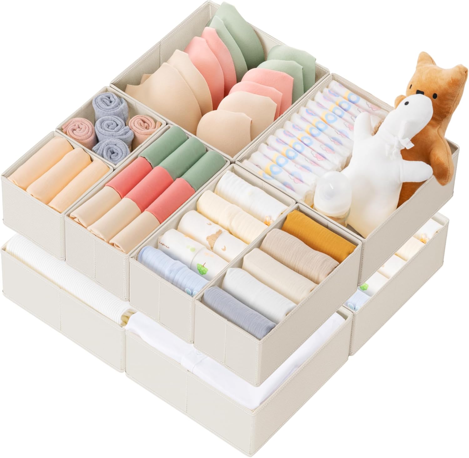 Moonval Drawer Organizer Set, 10-Pack Foldable Clothes Storage Bins for Underwear, Socks & Baby Clothes