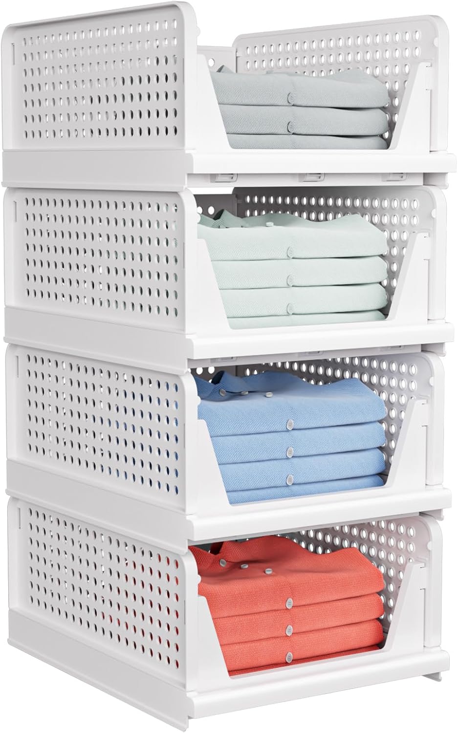 Moonval Stackable Closet Storage Baskets, 4-Pack Foldable Divided Organizers for Clothes & Hats