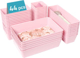 Moonval Clear Drawer Organizer Set, 44-Piece Plastic Storage Trays for Makeup, Kitchen & Office