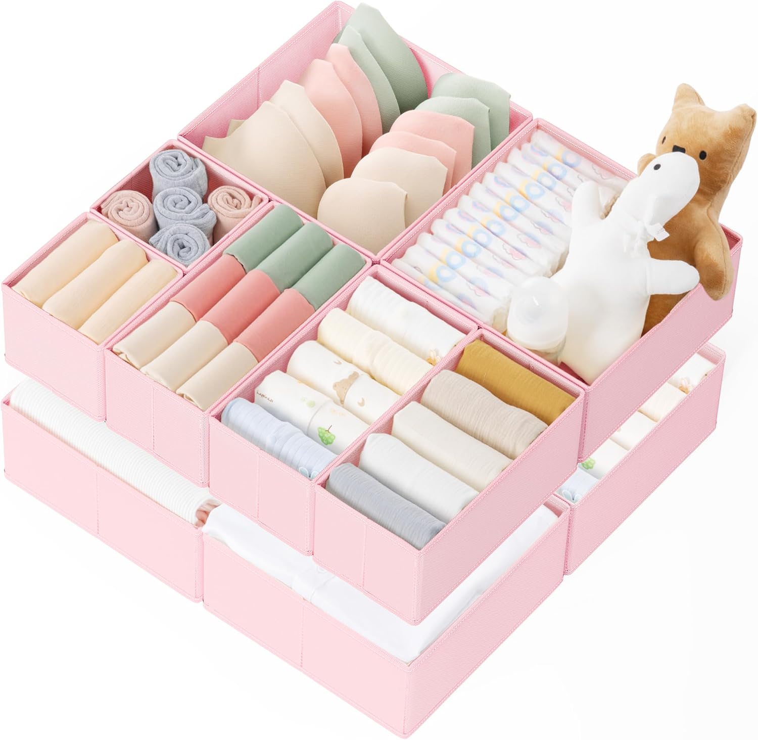 Moonval Drawer Organizer Set, 10-Pack Foldable Clothes Storage Bins for Underwear, Socks & Baby Clothes