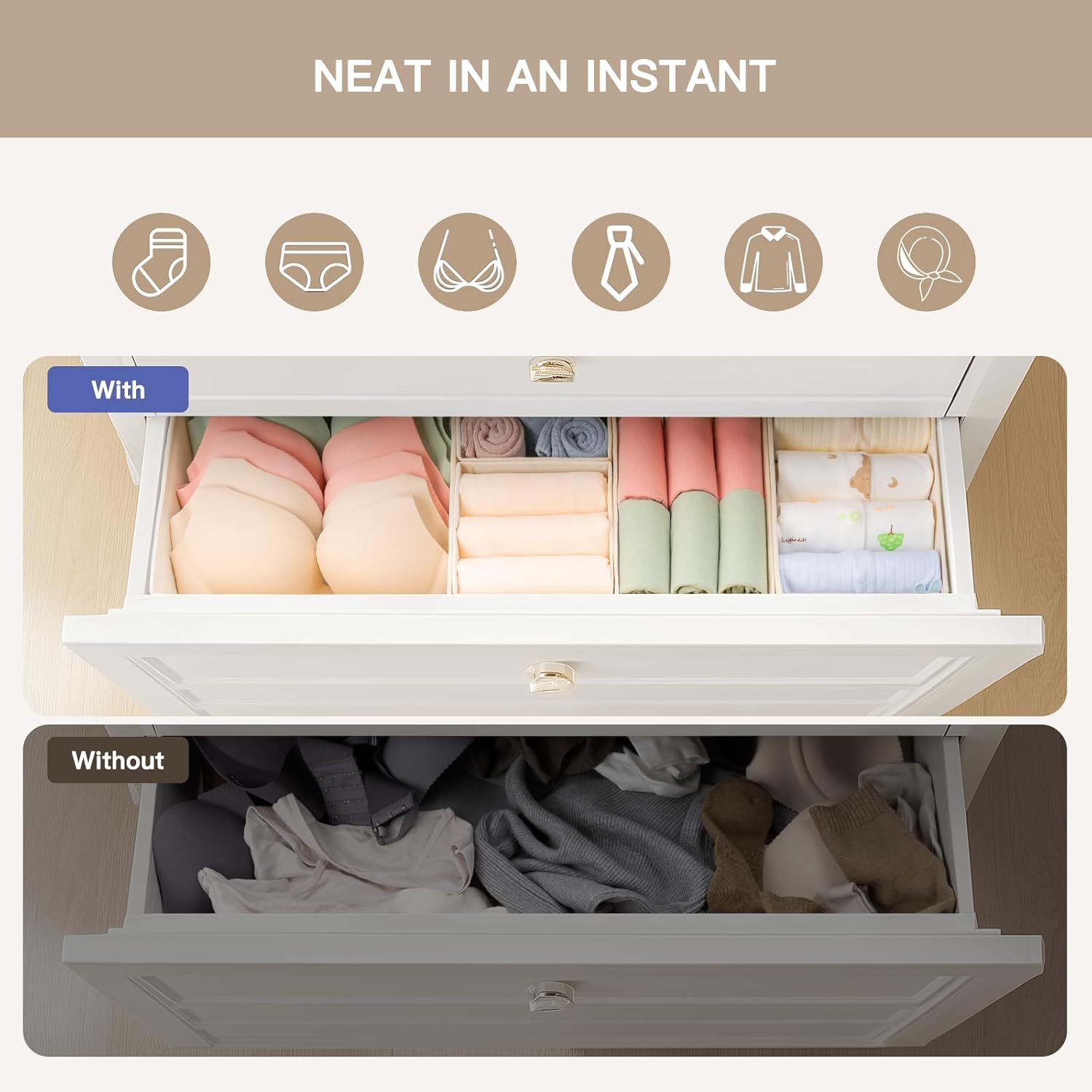 Moonval Drawer Organizer Set, 10-Pack Foldable Clothes Storage Bins for Underwear, Socks & Baby Clothes