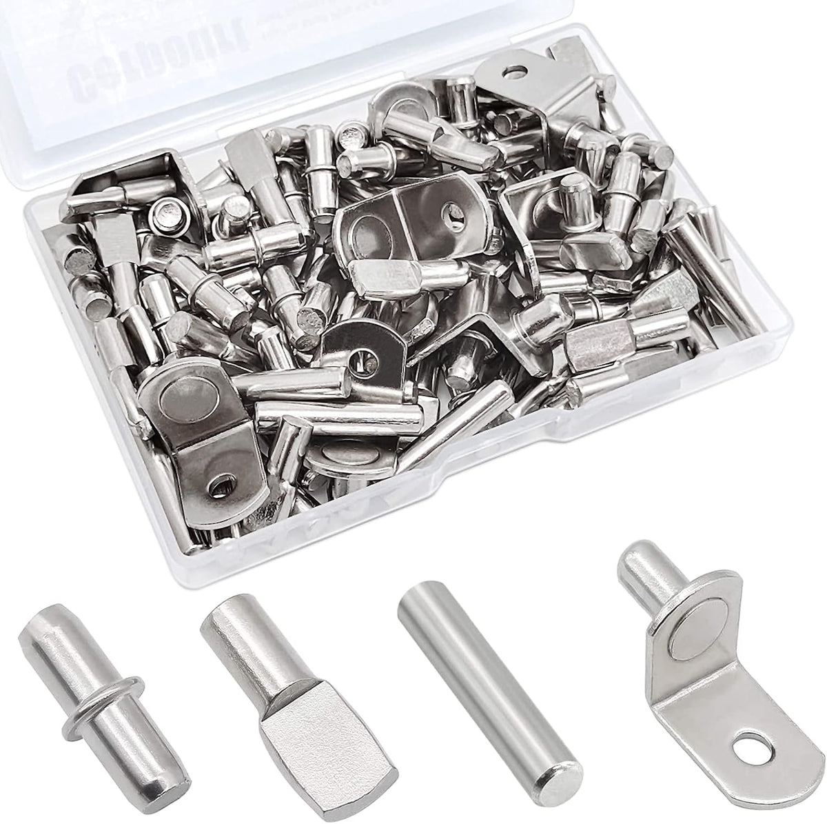 Moonval Shelf Pins Kit, 104-Piece Nickel-Plated Shelf Support Pegs Set for Cabinets & Bookshelves