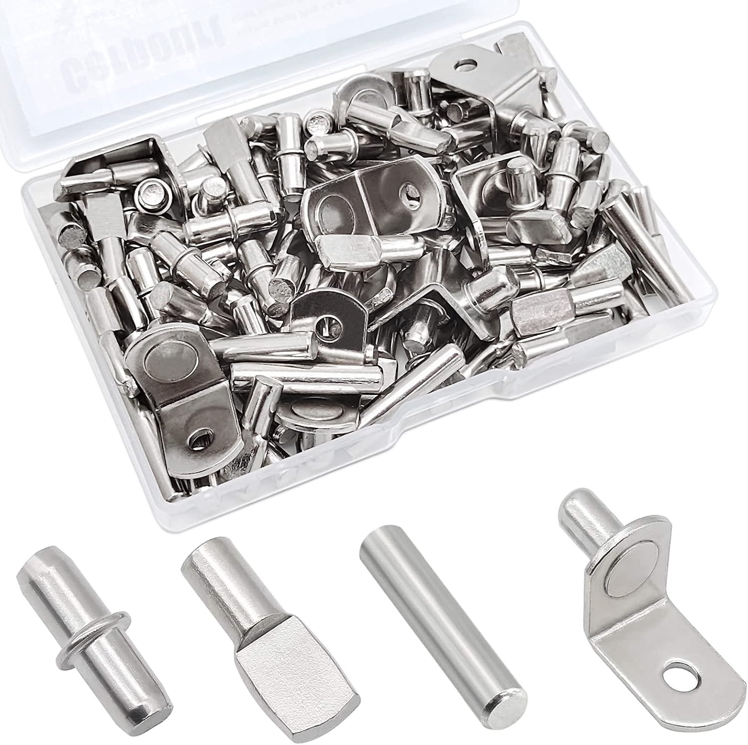 Moonval Shelf Pins Kit, 104-Piece Nickel-Plated Shelf Support Pegs Set for Cabinets & Bookshelves
