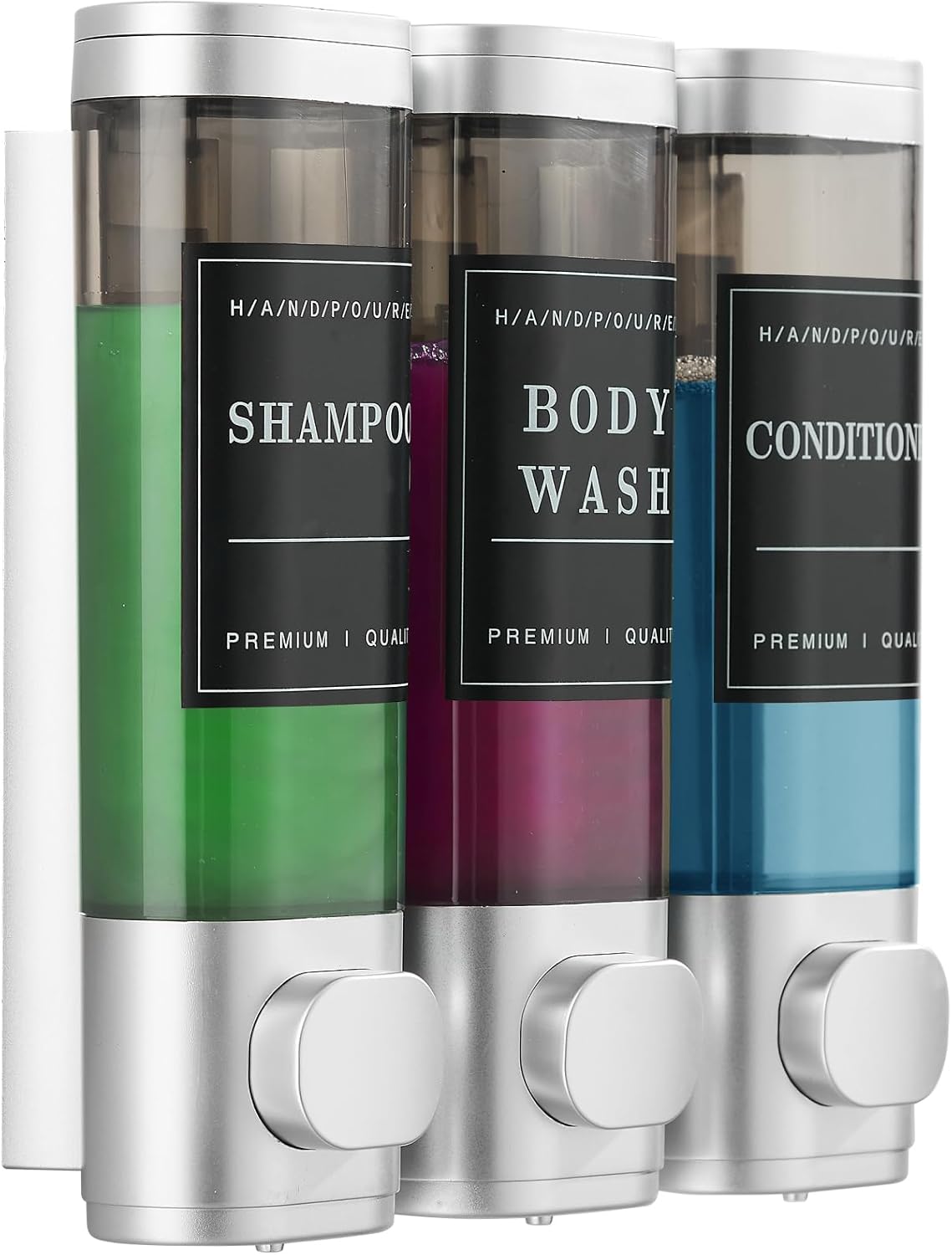 Moonval 3-Chamber Shower Dispenser, No-Drill Wall-Mounted Shampoo & Soap Organizer