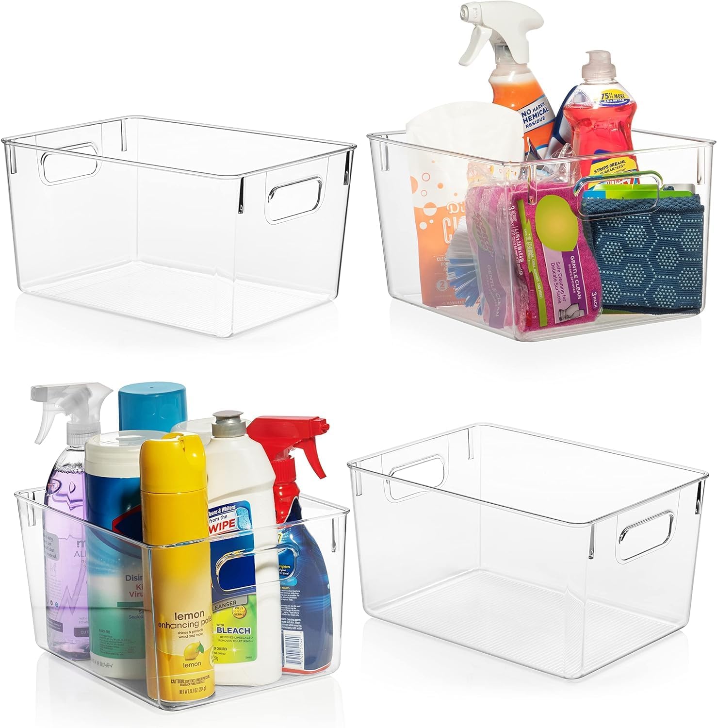 Moonval Clear Storage Bins, Stackable Plastic Organizer Containers with Handles for Pantry, Kitchen & Closet