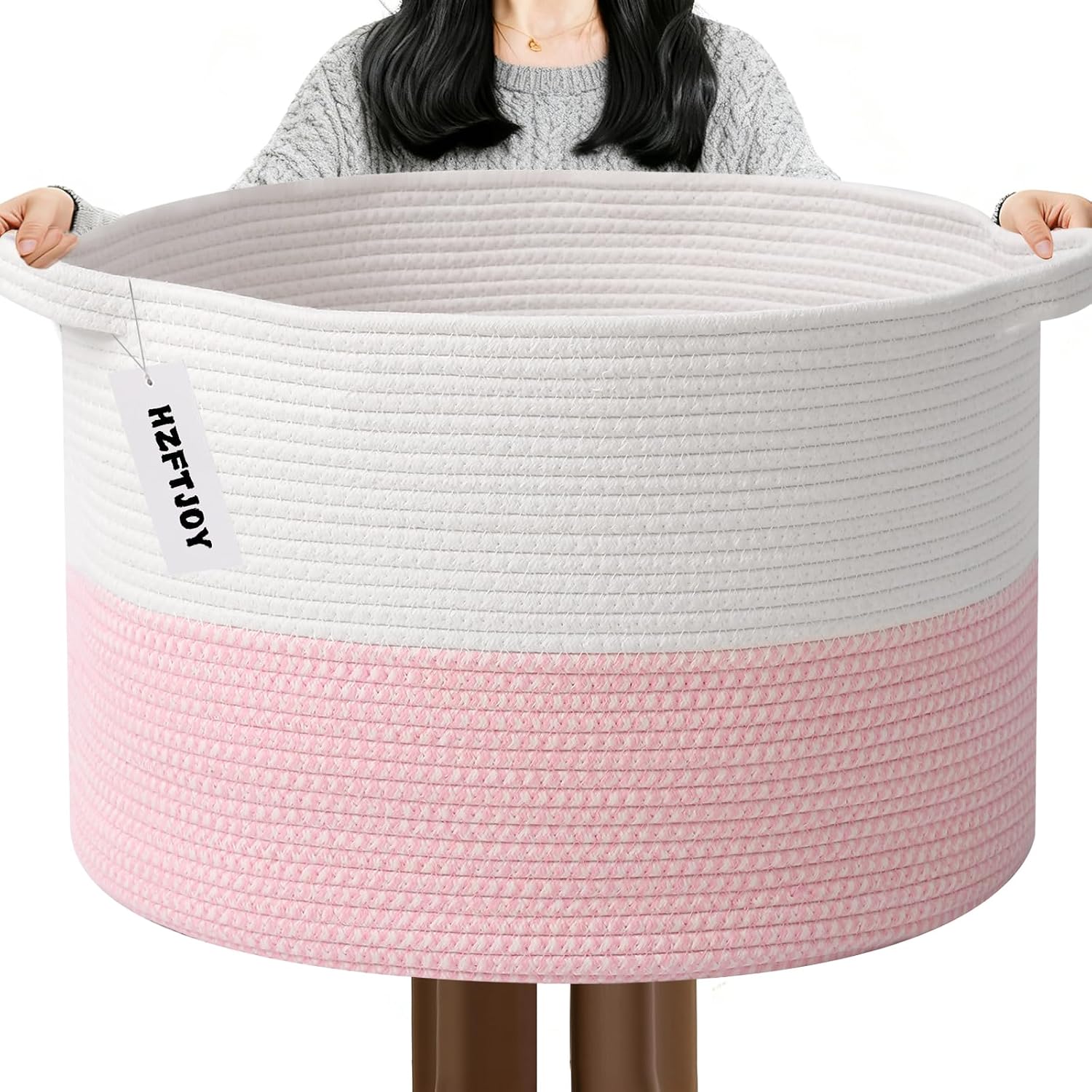 Moonval Woven Blanket Basket, Cotton Rope Storage Hamper with Handles for Laundry, Toys & Blankets