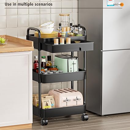 Moonval Multifunction Rolling Storage Cart, Mobile Multi-Tier Organizer for Kitchen, Bathroom & Laundry