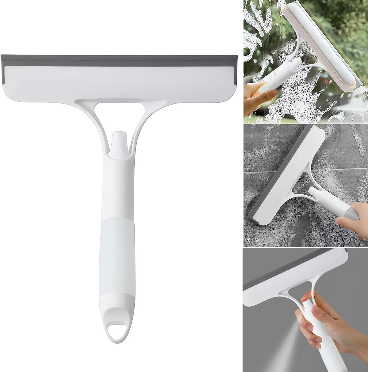 Moonval 3-in-1 Spray Window Cleaner, Glass Squeegee with Built-In Spray Bottle & Wiper