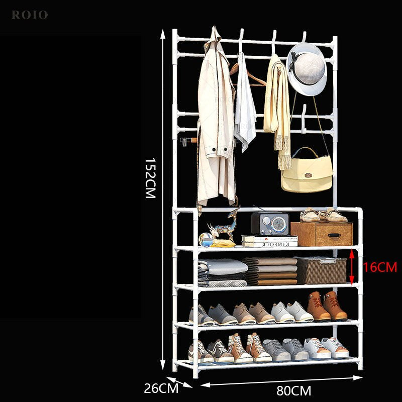 Moonval Hall Tree with Shoe Rack, Entryway Coat Stand with 4 Shoe Shelves & Storage Hooks