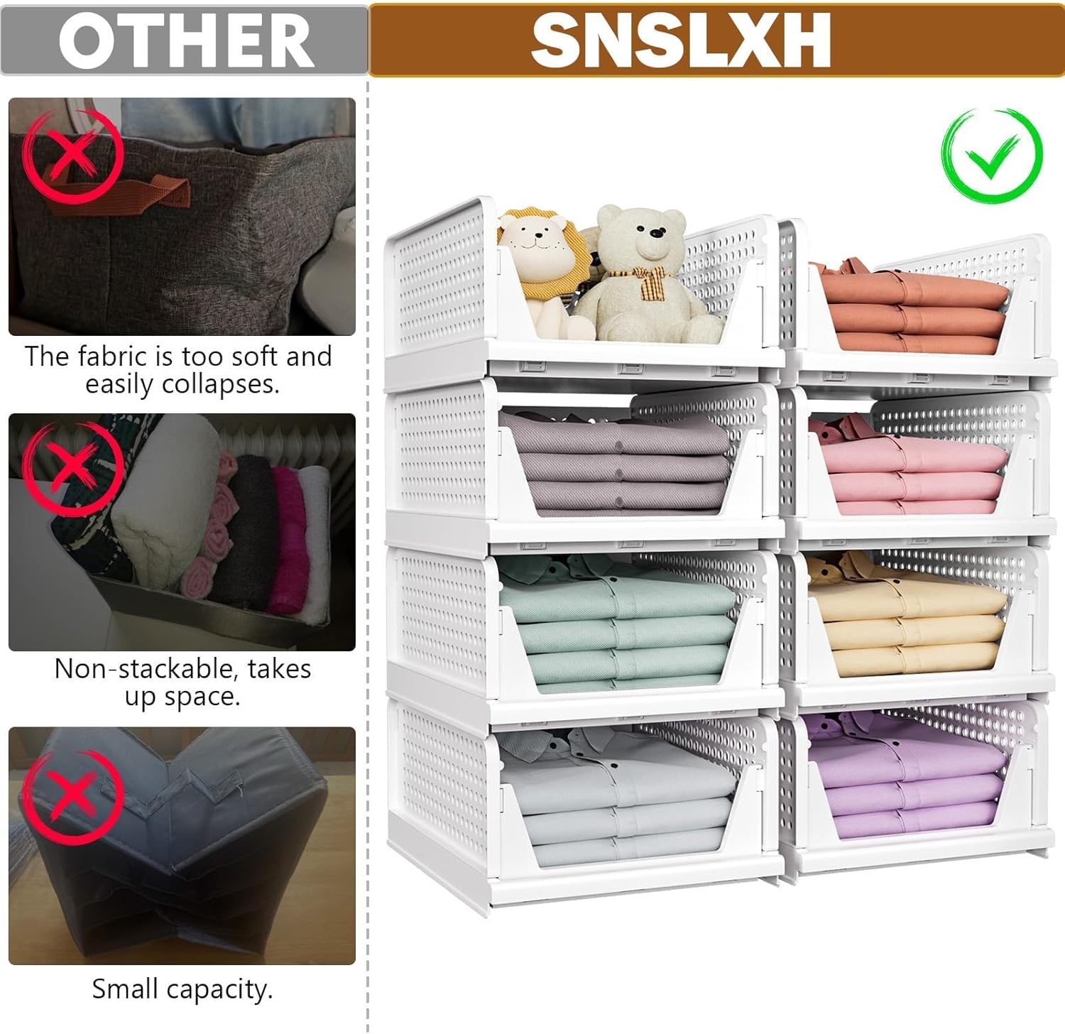 Moonval Stackable Closet Storage Baskets, Foldable Drawer Organizers for Clothes & Home Storage