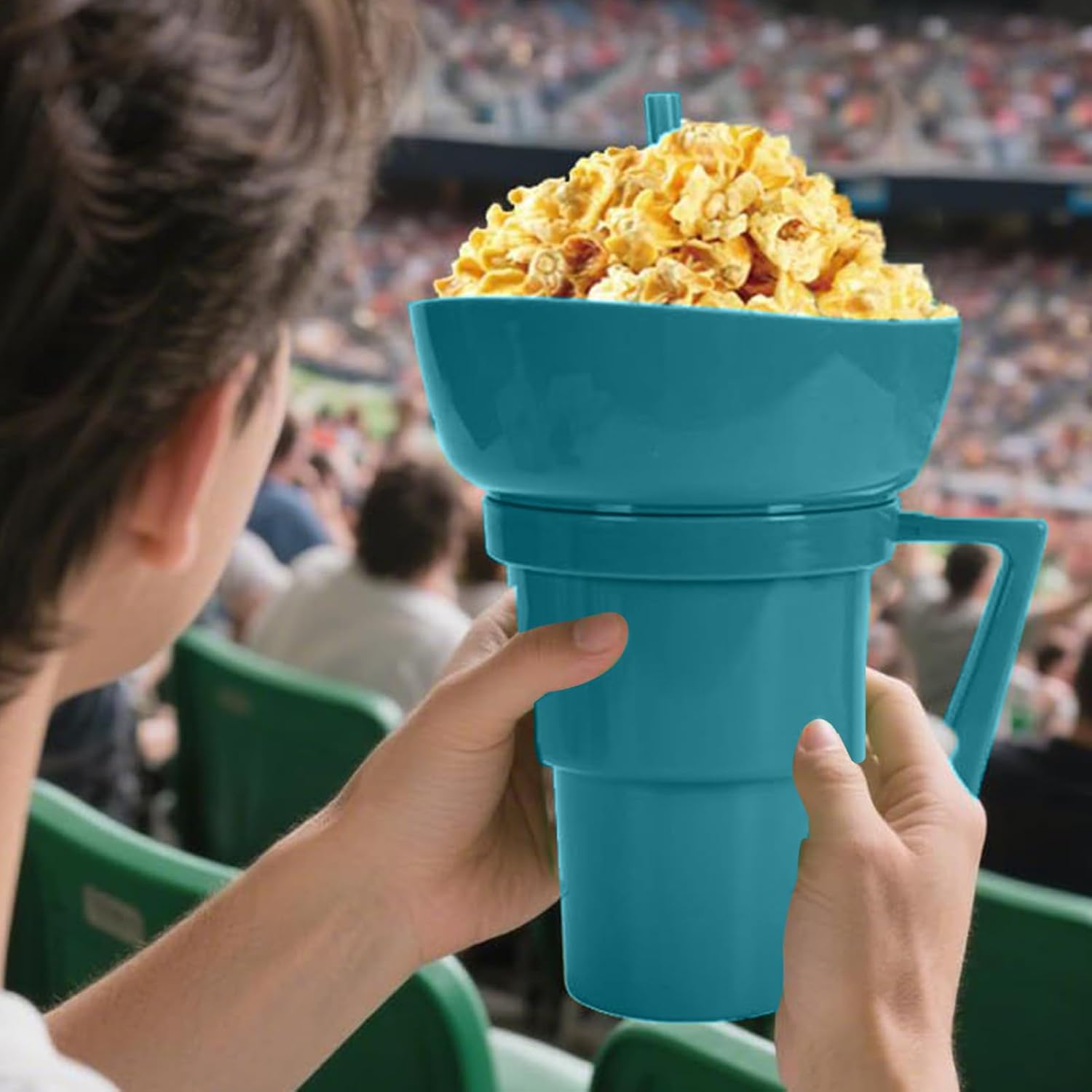Moonval 2-in-1 Snack & Drink Cup with Snack Bowl, Leakproof Travel Tumbler 900ml