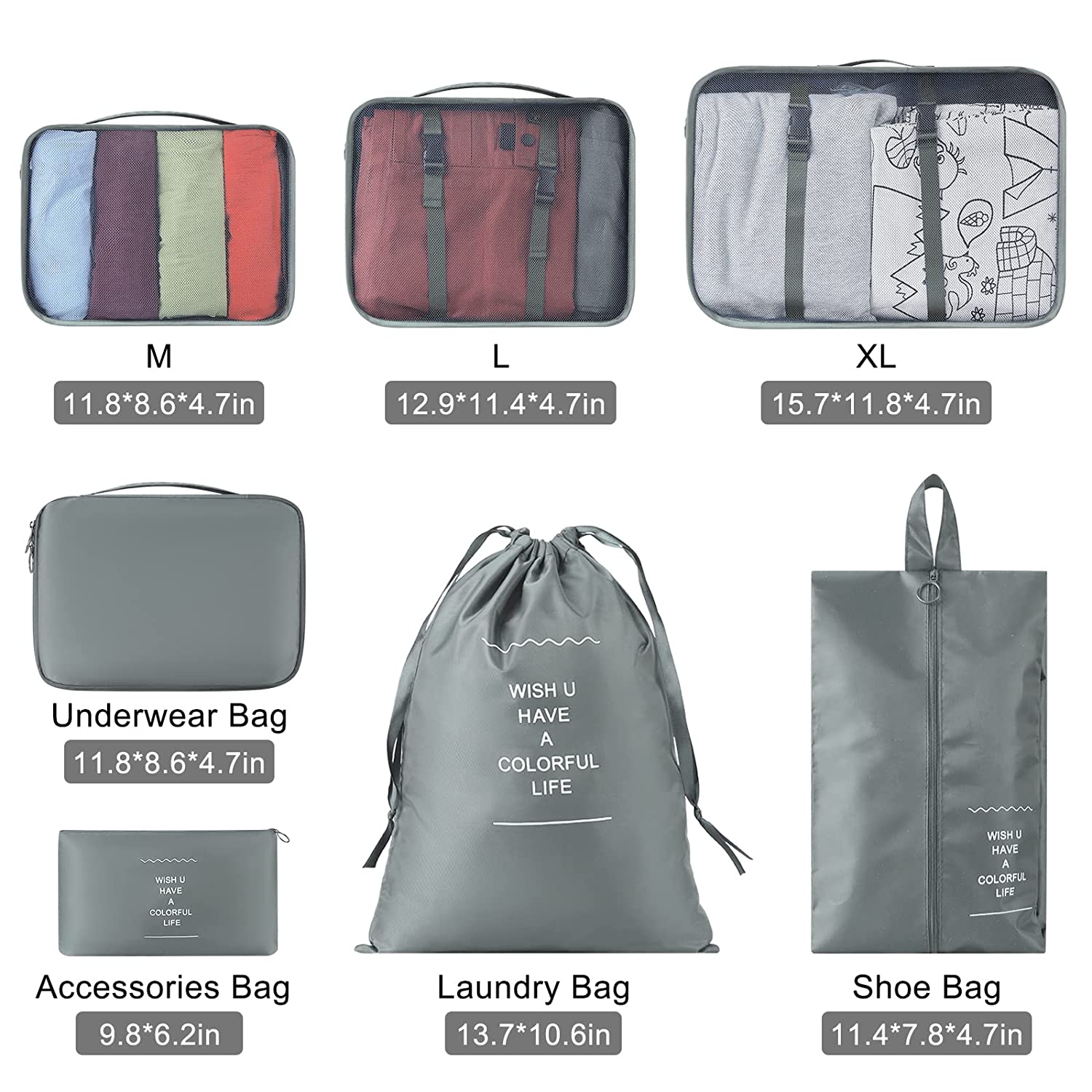 Moonval 7-in-1 Foldable Travel Organizer Set, Packing Cubes & Toiletry Bags for Luggage Storage