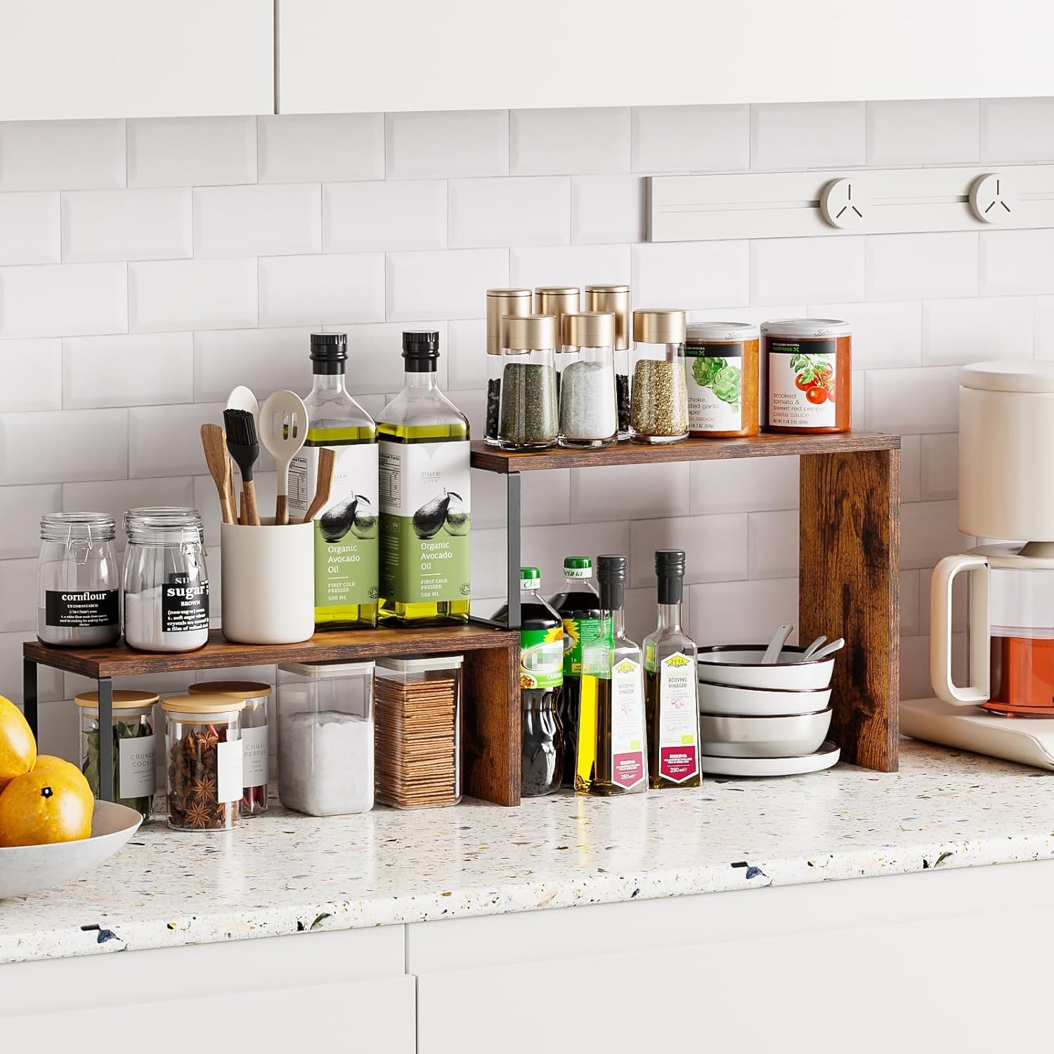 Moonval Countertop Organizer, Stackable Corner Spice Rack Shelf for Kitchen, Pantry & Coffee Station