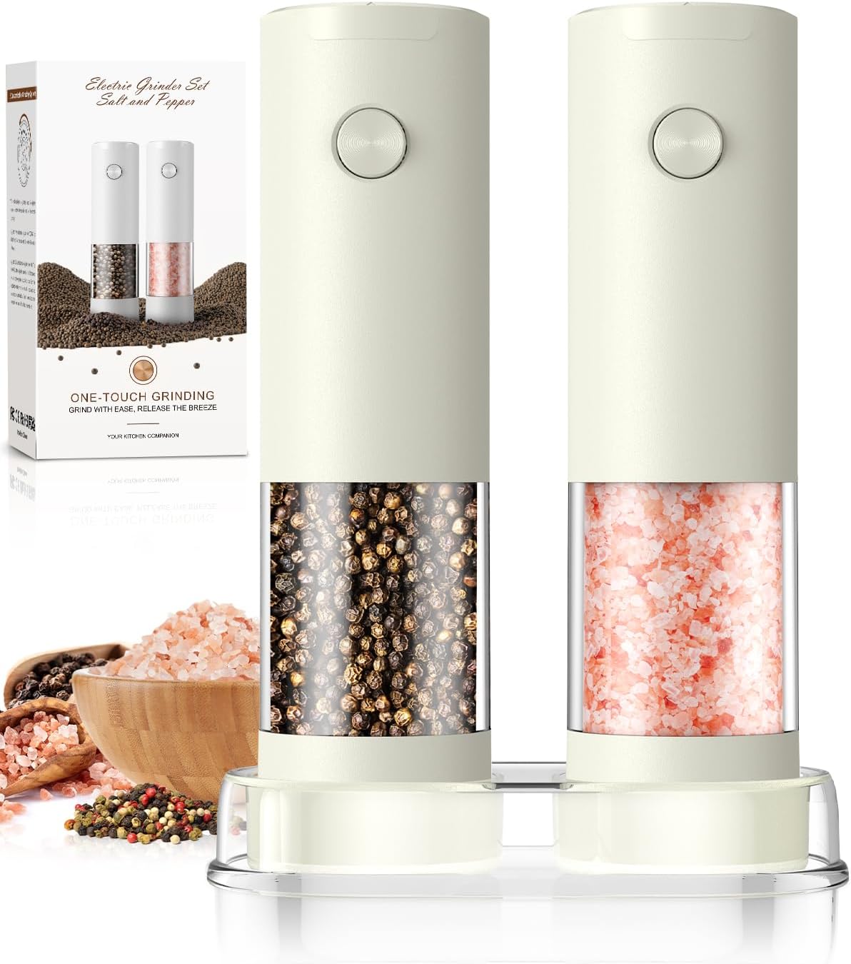 Moonval Electric Salt & Pepper Grinder Set, Automatic Battery-Operated Mills with Adjustable Coarseness