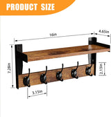Moonval Wall Mounted Coat Rack, Wooden Shelf with 5 Metal Hooks for Entryway, Bathroom & Bedroom