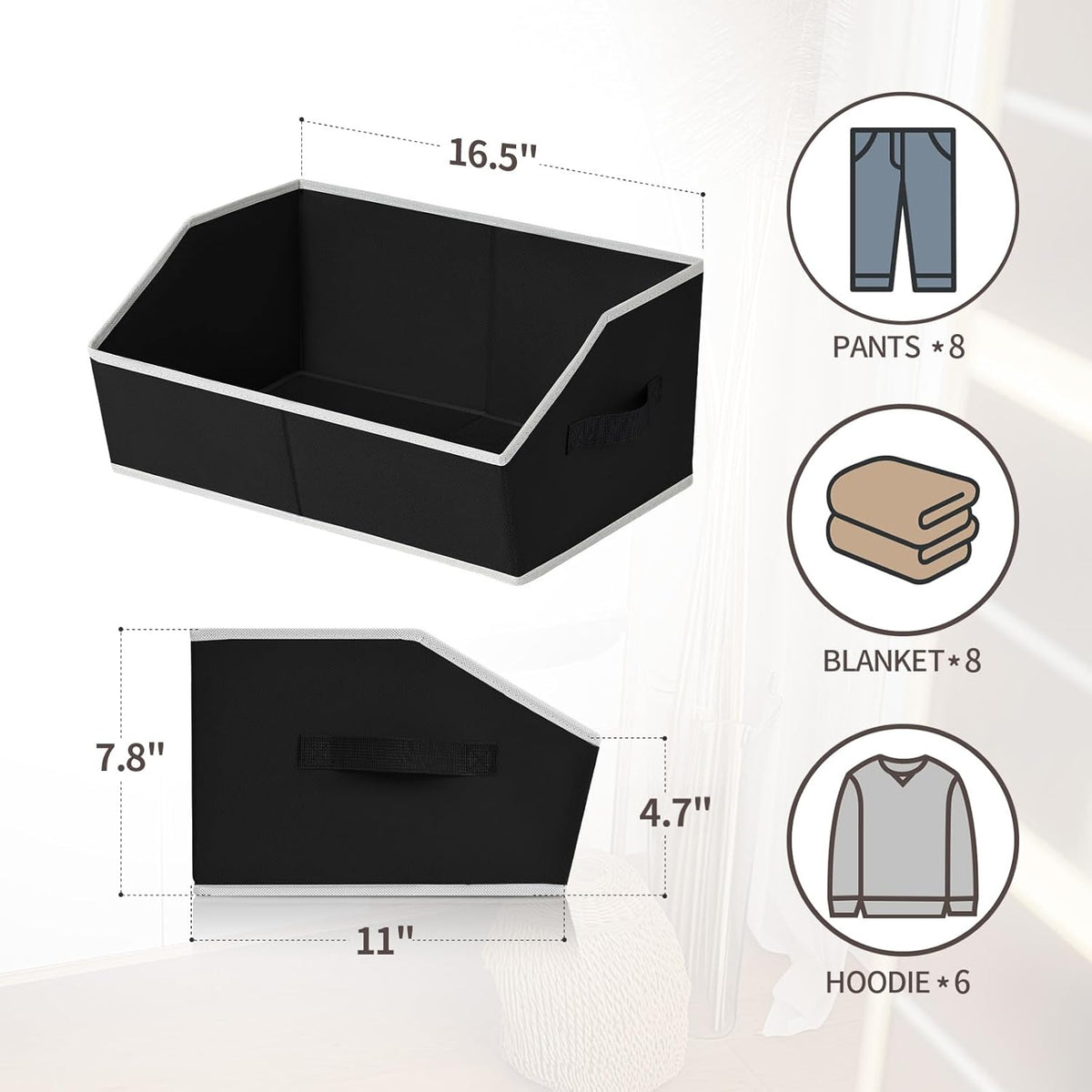 Moonval Trapezoid Closet Shelf Organizers, 3-Pack Large Fabric Storage Bins with Handles