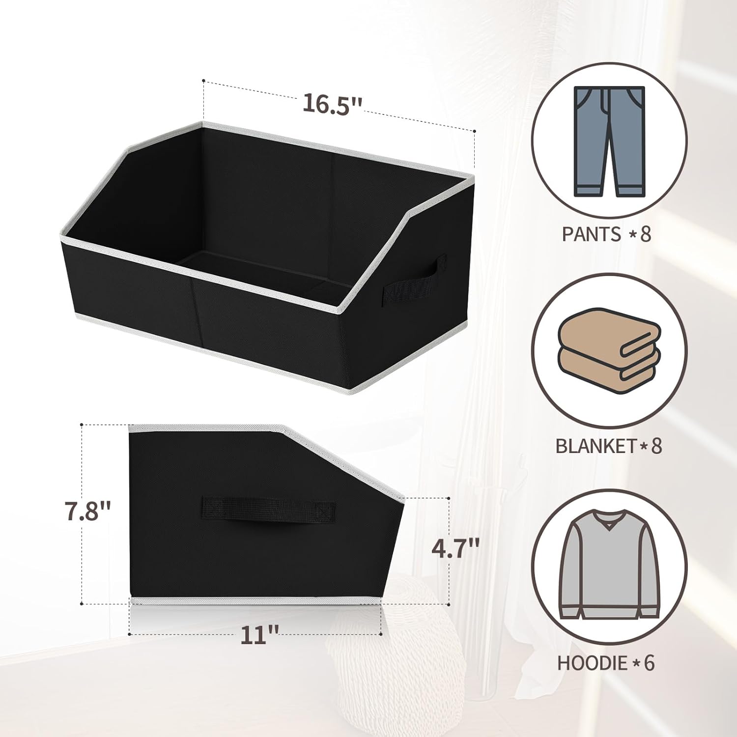 Moonval Trapezoid Closet Shelf Organizers, 3-Pack Large Fabric Storage Bins with Handles