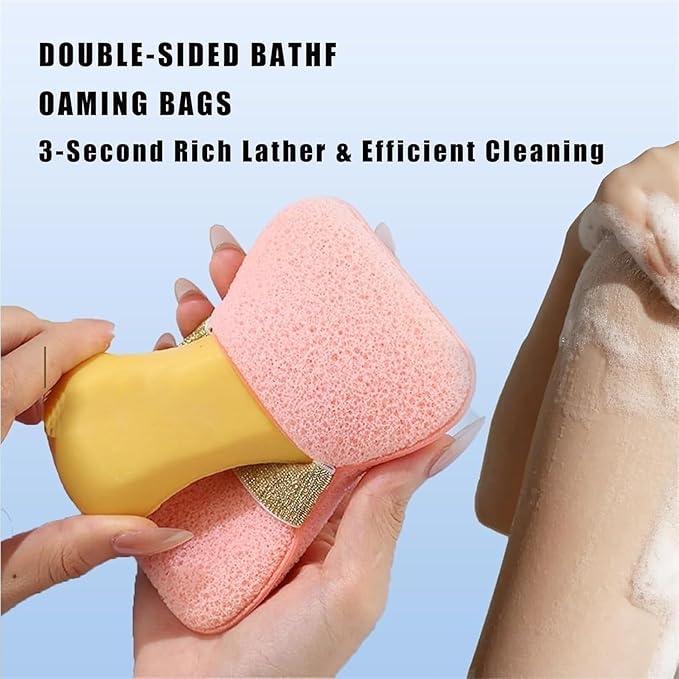 Moonval Bath Sponge Loofah, Dual-Sided Exfoliating Body Scrubber with Soap Pocket & Hand Strap