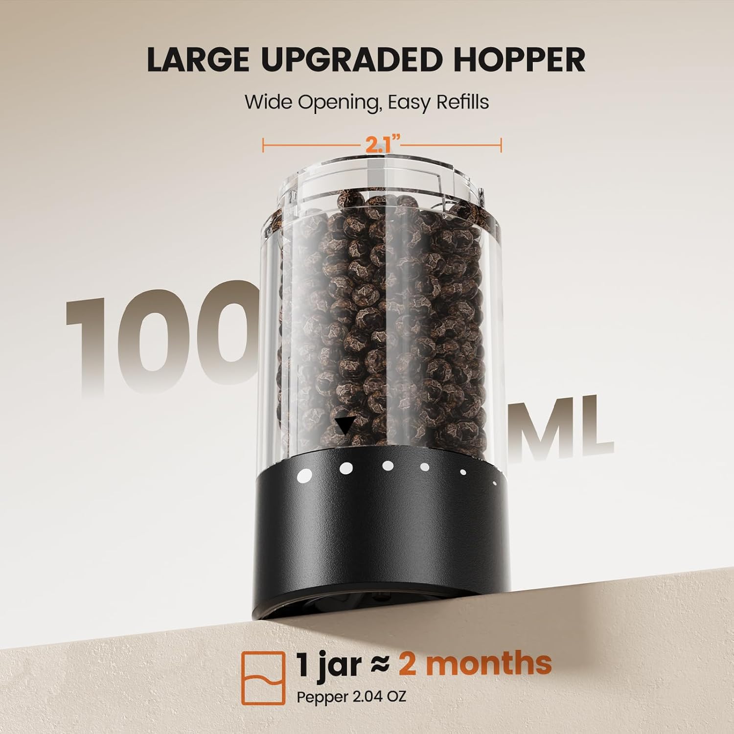 Moonval Electric Salt & Pepper Grinder Set, Rechargeable Automatic Mills with Adjustable Coarseness, Black