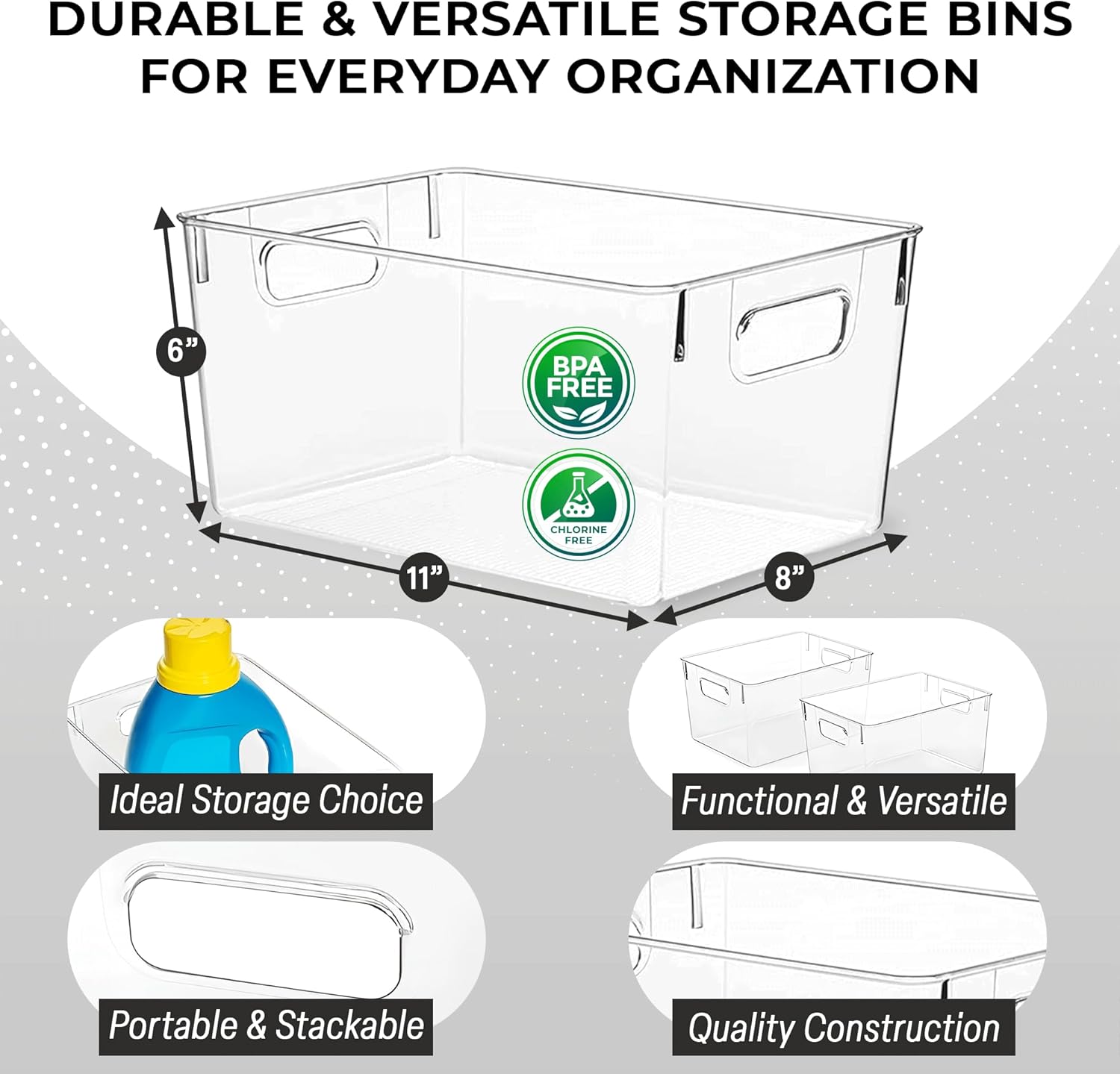 Moonval Clear Storage Bins, Stackable Plastic Organizer Containers with Handles for Pantry, Kitchen & Closet
