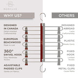 Moonval Skirt Hangers, 2-Pack 5-Tier Wooden Closet Organizers with Clips & 360° Swivel Hooks