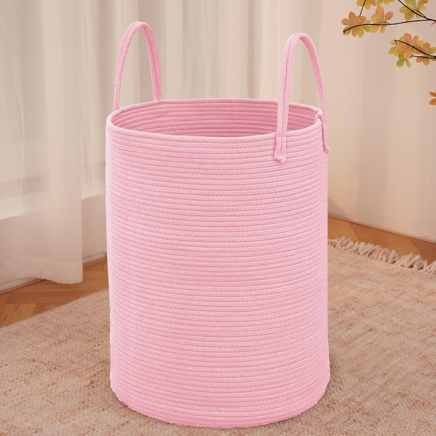 Moonval Woven Laundry Basket, 60L Cotton Rope Hamper for Clothes, Blankets & Toys