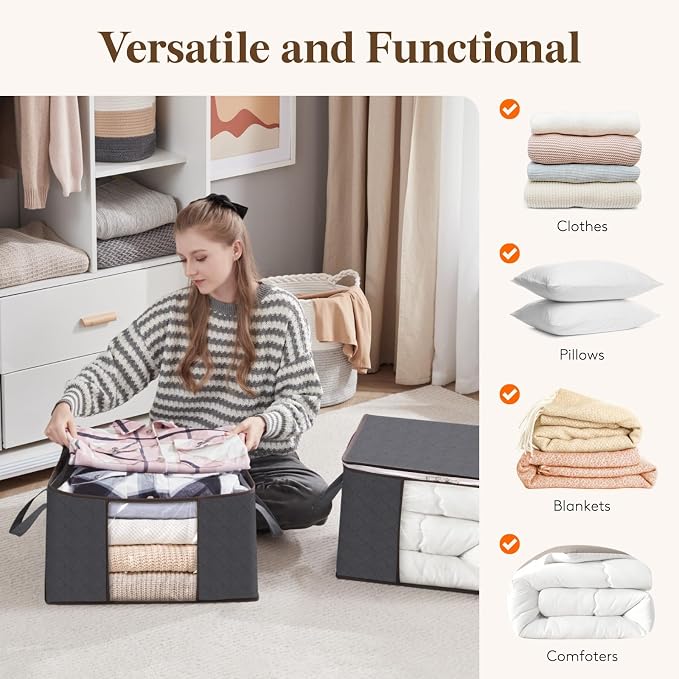 Moonval Clothes Storage Bags, Foldable Storage Bins with Clear Window & Reinforced Handles