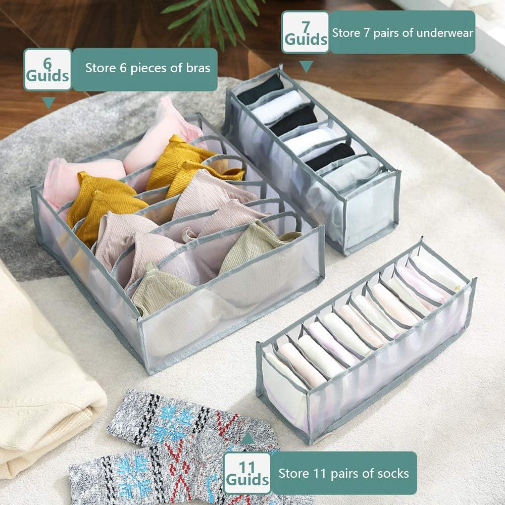Moonval 3-Piece Drawer Organizer Set, Foldable Closet Storage Bins for Underwear & Socks