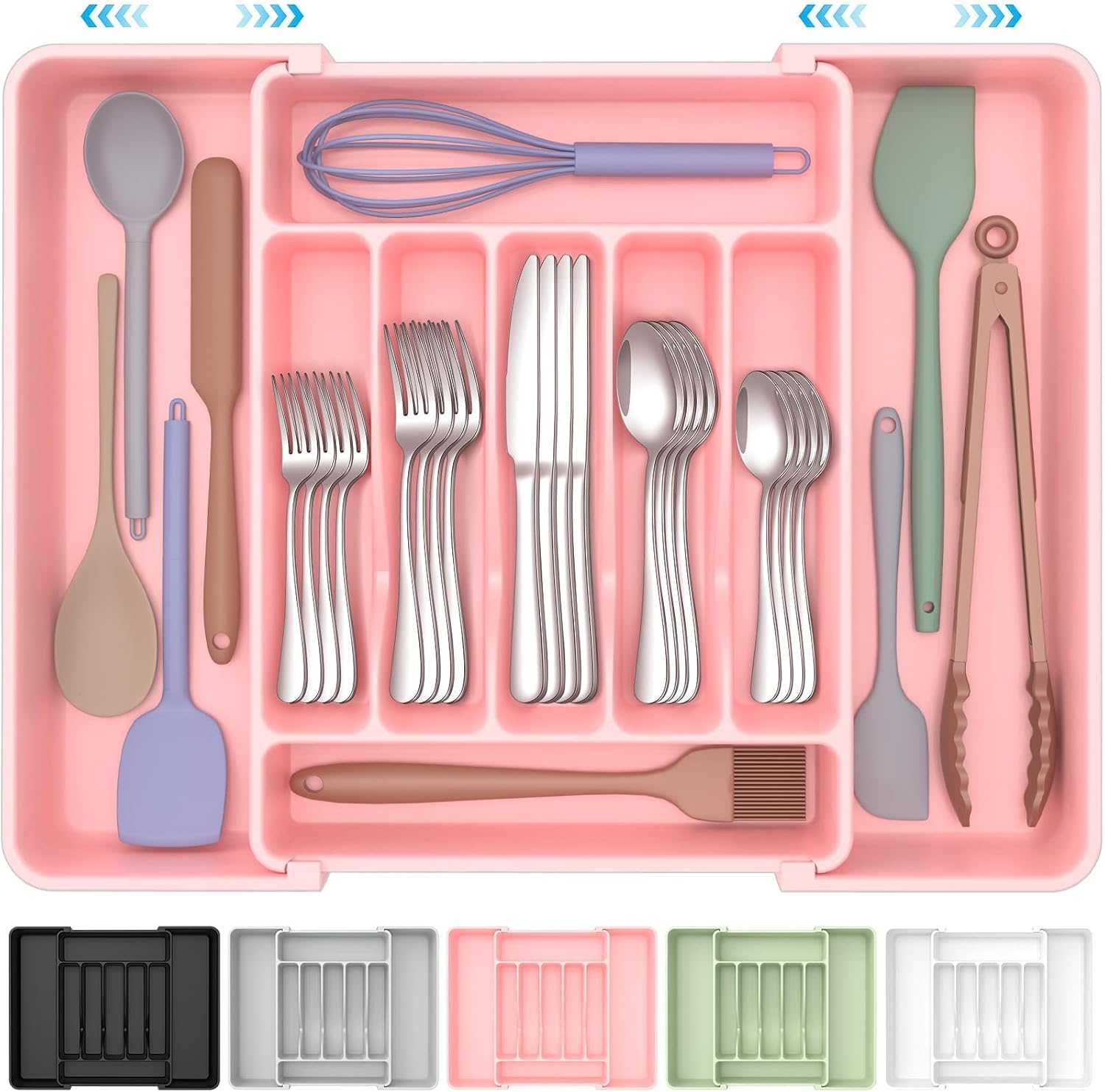 Moonval Expandable Silverware Organizer, Adjustable BPA-Free Cutlery & Utensil Drawer Organizer