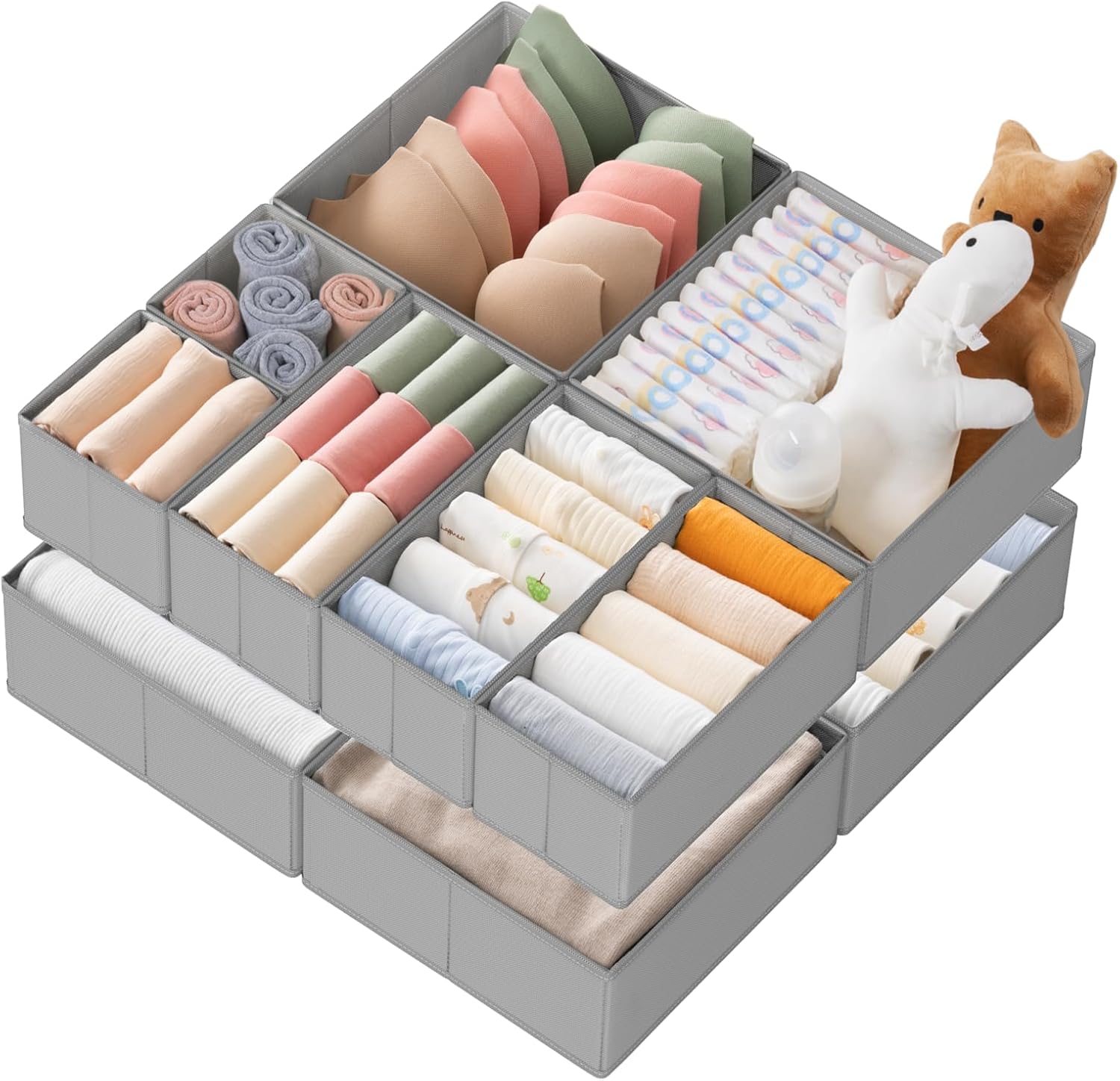 Moonval Drawer Organizer Set, 10-Pack Foldable Clothes Storage Bins for Underwear, Socks & Baby Clothes