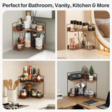 Moonval Corner Countertop Organizer, 2-Tier Wooden Shelf for Vanity, Makeup, Skincare & Kitchen