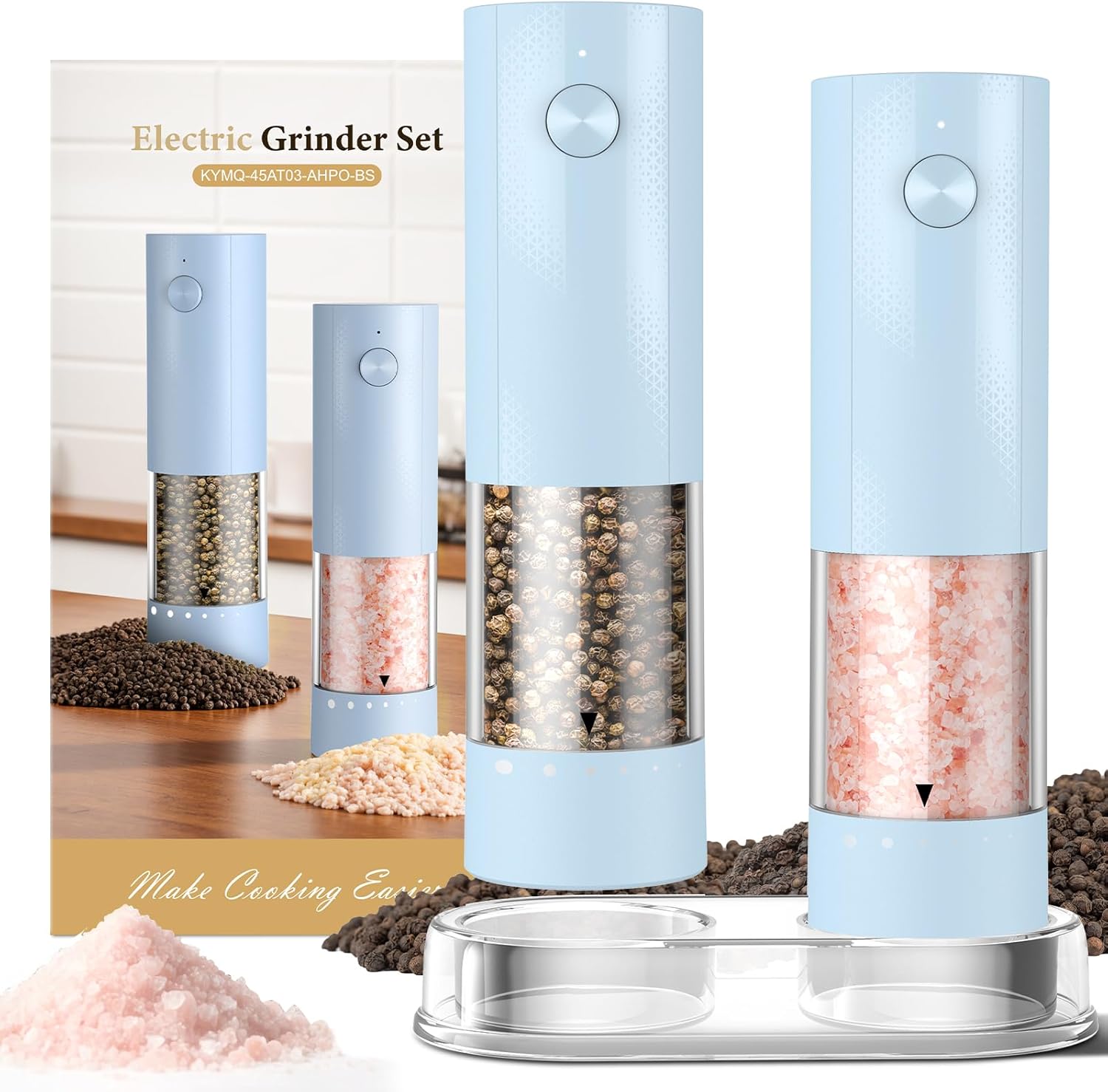 Moonval Electric Salt & Pepper Grinder Set, Rechargeable Automatic Mills with Adjustable Coarseness, Black