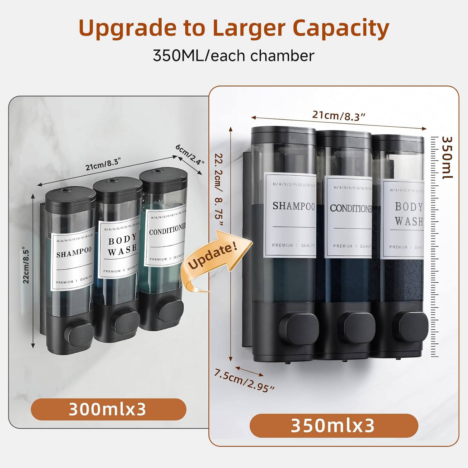 Moonval 3-Chamber Shower Dispenser, No-Drill Wall-Mounted Shampoo & Soap Organizer