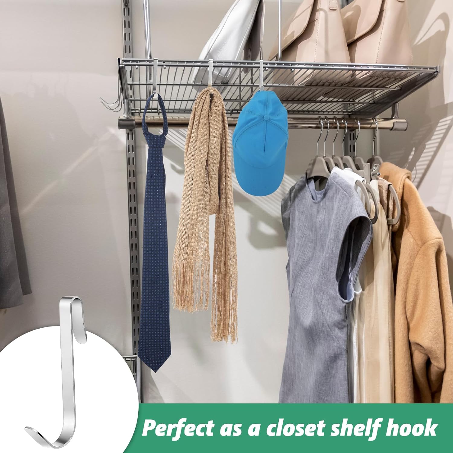 Moonval Wire Shelf J Hooks, Heavy-Duty Metal Hanging Hooks for Closet & Storage Racks