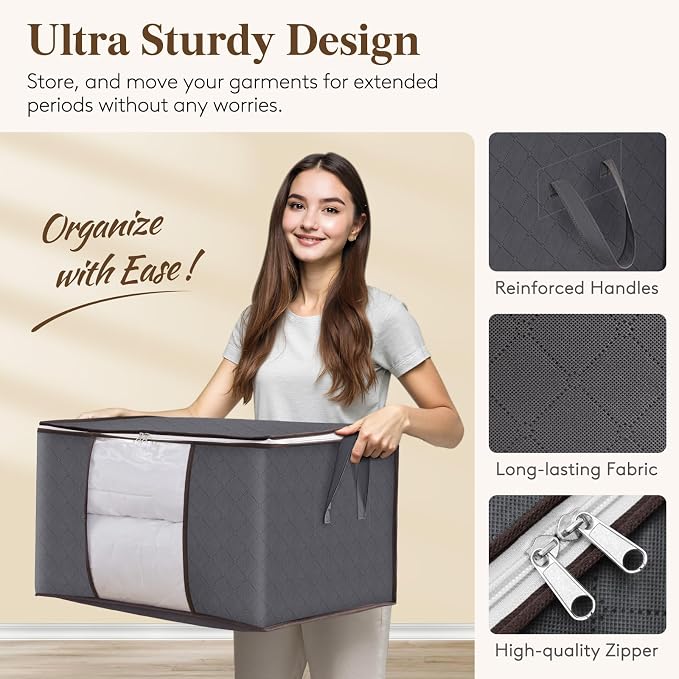 Moonval Clothes Storage Bags, Foldable Storage Bins with Clear Window & Reinforced Handles