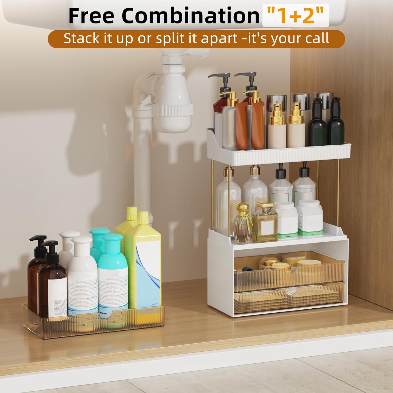 Moonval Makeup Organizer, 5-Tier Vanity Storage with 3 Large Drawers for Cosmetics & Skincare