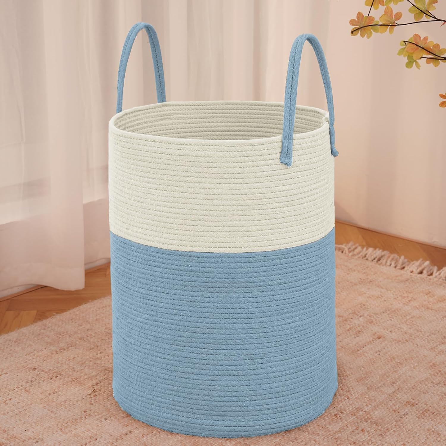 Moonval Woven Laundry Basket, 60L Cotton Rope Hamper for Clothes, Blankets & Toys