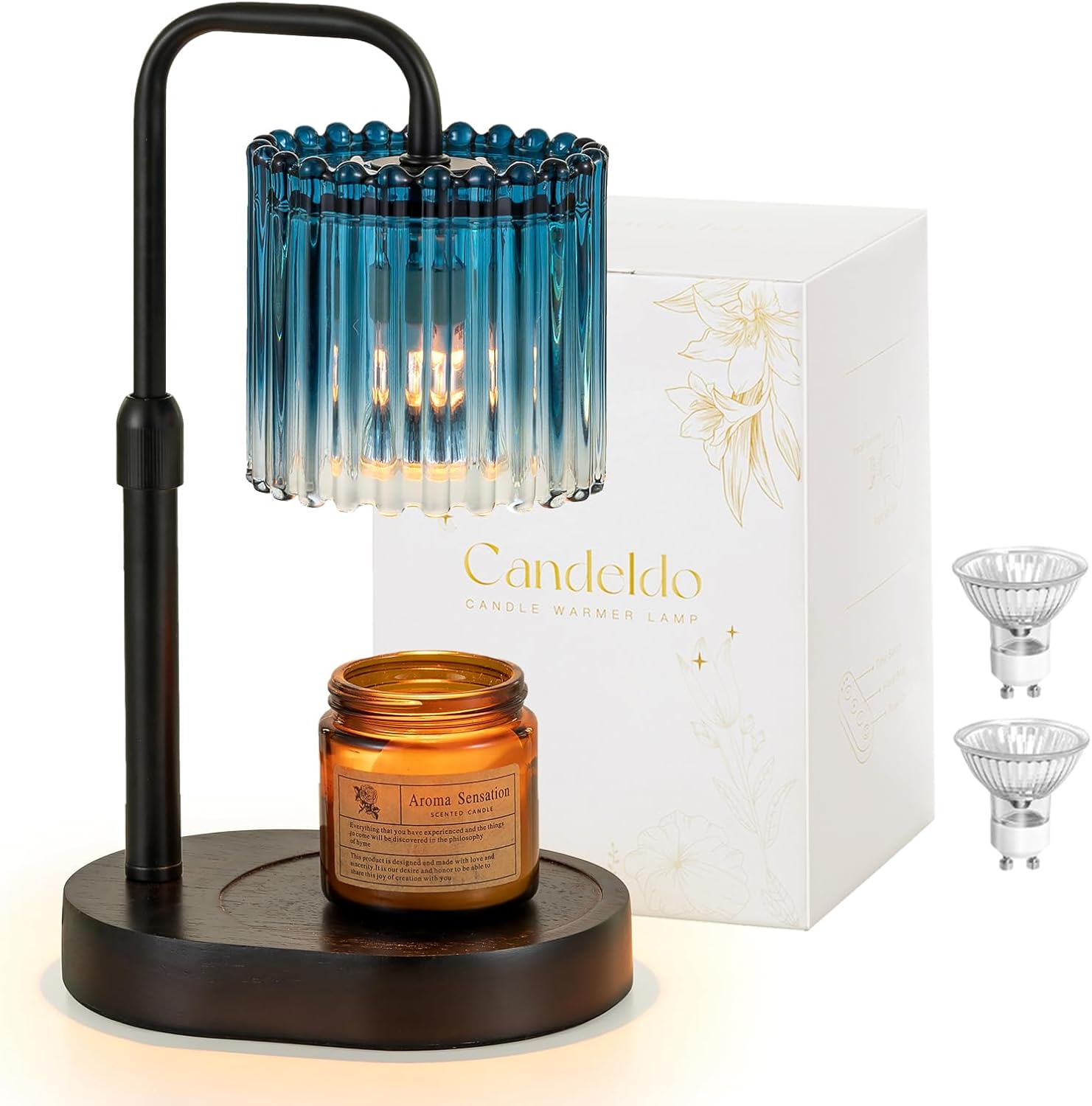 Moonval Candle Warmer Lamp, Height-Adjustable Dimmable Wax Warmer with Timer & 2 Bulbs