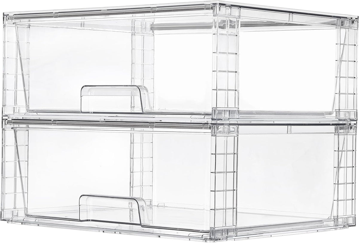 Moonval Stackable Storage Drawers, Clear Acrylic Organizer Bins for Bathroom, Kitchen & Closet